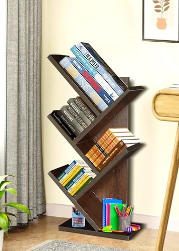 Image of SBF Furniture Tree Bookshelf Floor Standing Bookcase Free Standing Multipurpose Storage Rack for Books Magazines Organizer Showcase DIY (5 Tier - Brown, 5 Tier)