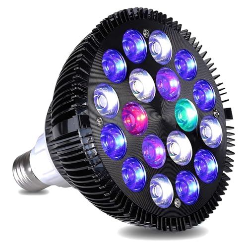 Yoidesu LED Aquarium Lights Bulb, 18W Saltwater Fish Light Full Spectrum Aquatic Plants Grow Lamp Refugium Light, 5 Colors LEDs Reef Lights for Marine Turtle Habitat