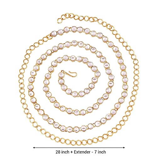 Image of I Jewels 18K Gold Plated Traditional Ethnic Round Kundan Studded Adjustable Kamarband /Belly Chain /Kandora /Wait Belt For Women (B020)