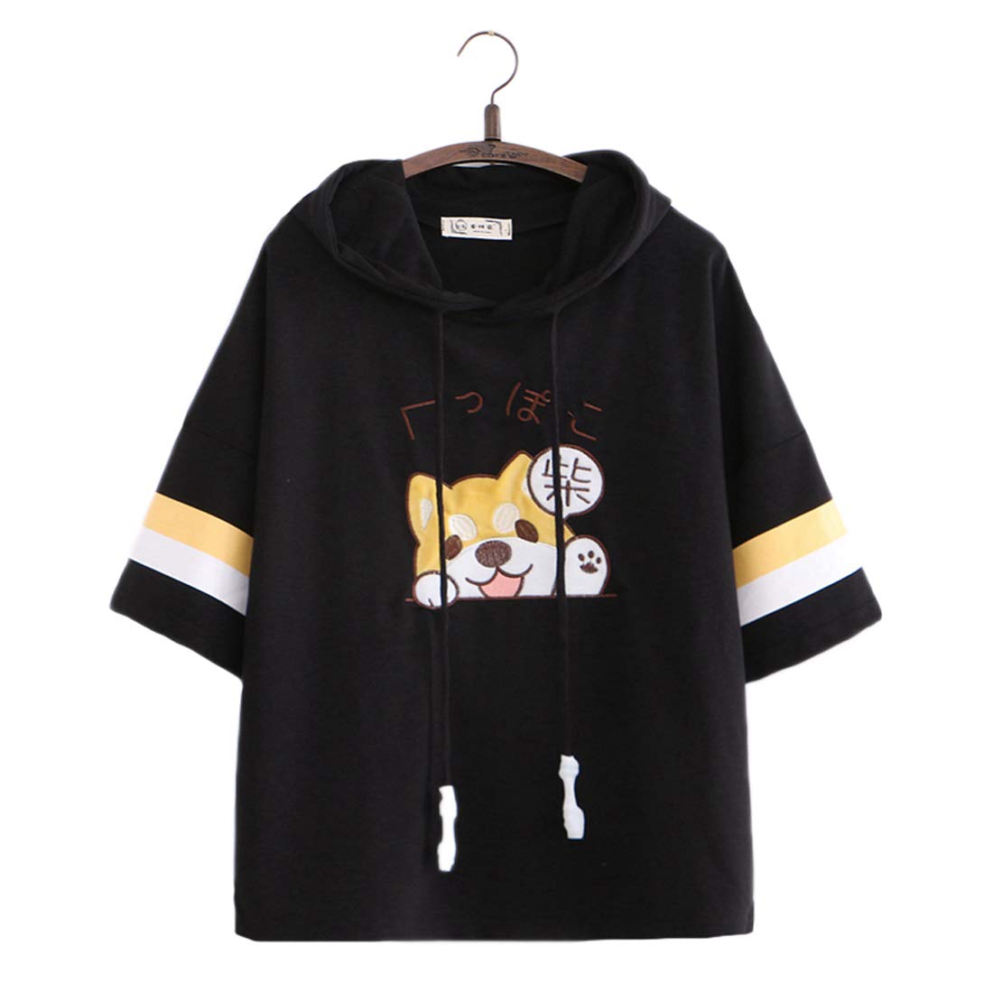 Vrouwen Kawaii T-Shirts Leuke Puppy Geborduurde Jumper Hooded Pullover Top Tees Korte Mouw T-shirt Blouse / Wit