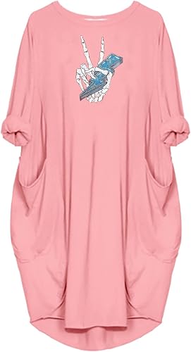 DUOWEI Plus Size Cocktail Dresses Women's Halloween Loose Dress Fun Graphic Print Crew Neck Two Pockets 34 Stripped