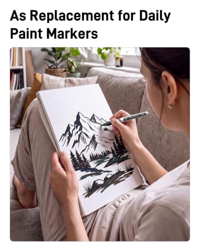 Image of JusArt 3 Black Acrylic Paint Markers Brush Tip, Water-Based No-Bleed Markers with Automatic Ink Control, Waterproof Acrylic Paint Pens for DIY Art & Crafts -Fabric, Wood, Rock, Ceramic, Metal