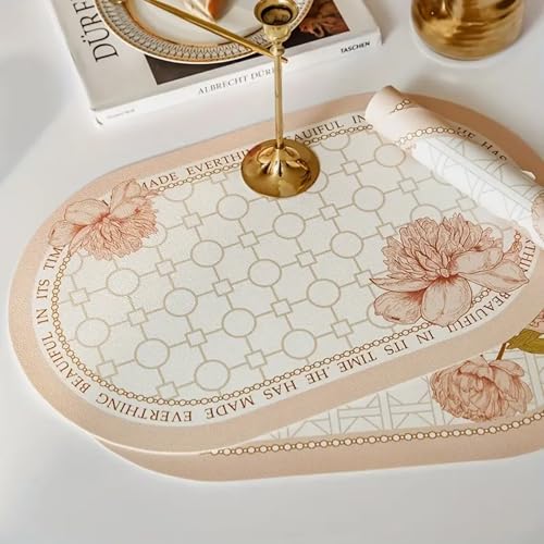Image of YELONA Leather Dining Table Placemats Set of 2 - Waterproof, Heat Resistant, Anti-Slip, Easy to Clean Table Mats for Dining Table, Kitchen & Home Decor (Peach Fuzz, 40 x 30 cm)