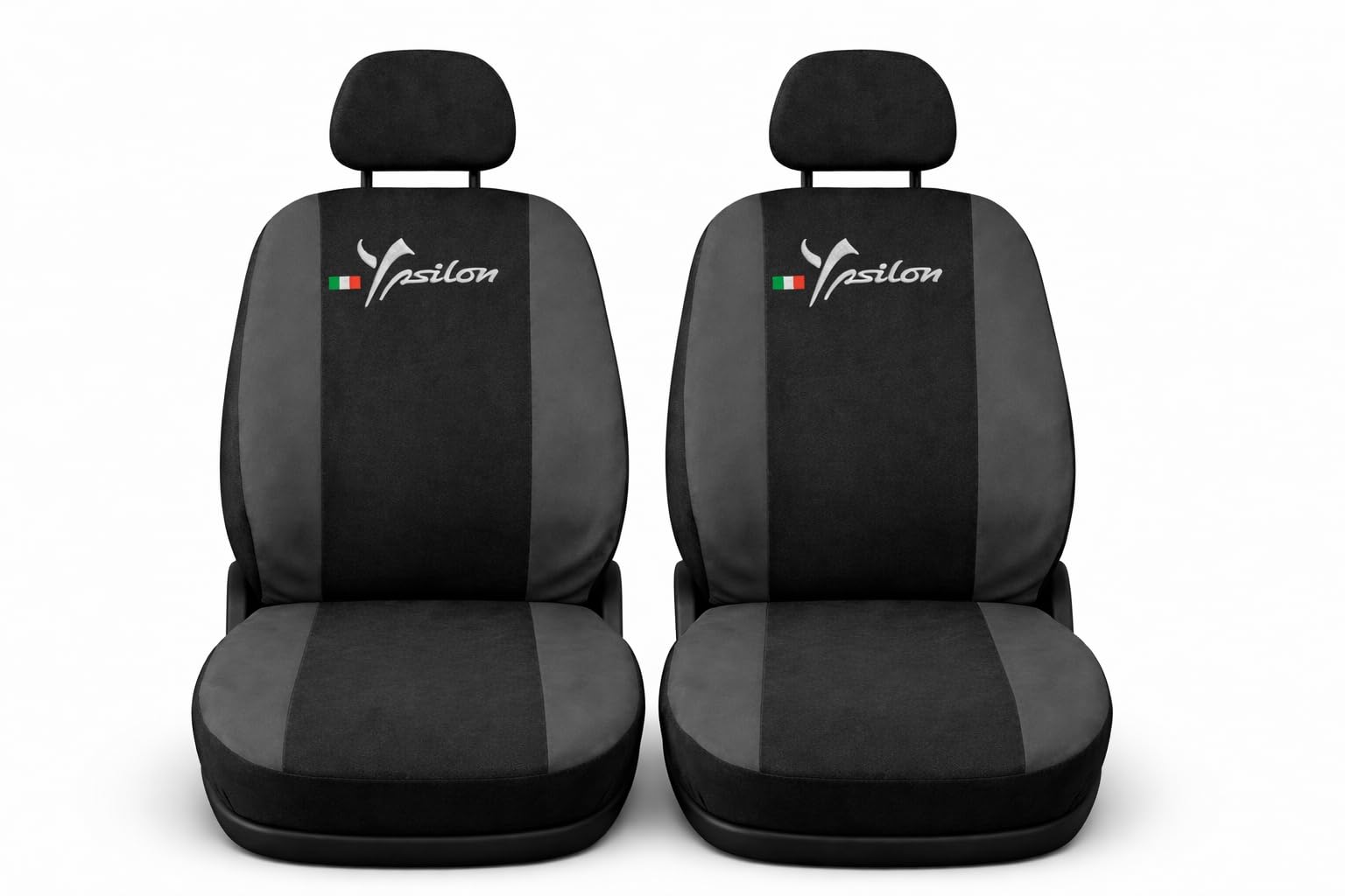 Rebeca Shop Coprisedili Anteriori Compatibili Con Ypsilon, Policotone, con Airbag Laterale, Kit 6 Pezzi, Made in Italy (Nero/Grigio Scuro)