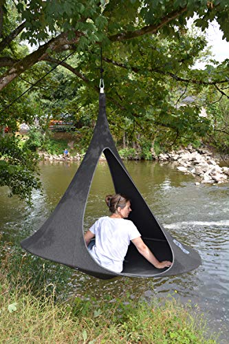 Image of Vivere Cacoon Hanging Songo Chair- Indoor /Outdoor Olefin Canvas- 440 lb Capacity (Charcoal)