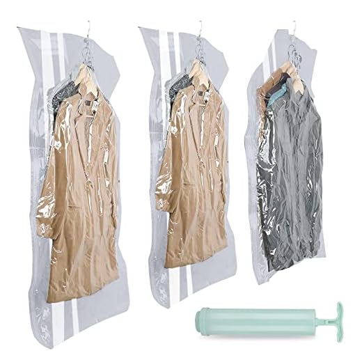 Sacchi per Sottovuoto - Vestiti da Appendere (3 Pezzi: 120 x 65 cm, 105 x 65 cm, 90 x 65 cm) - Sacchetti per vestiti, riducono l'80% dello spazio. Ideali per armadi, cappotti e giacche