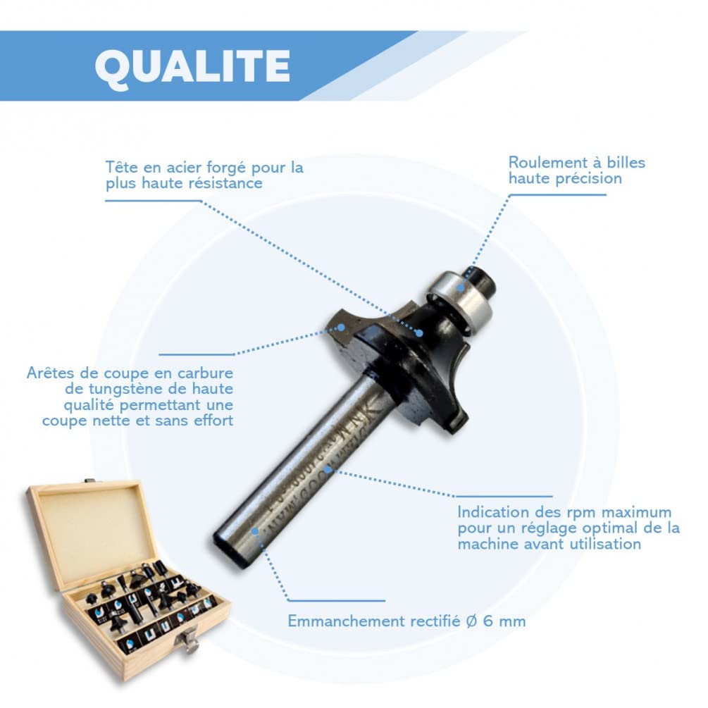 6 Pièces Fraise Defonceuse A Bois à Tige Set, Fraises Droite Pour Défonceuses, Pour Bois Carbure