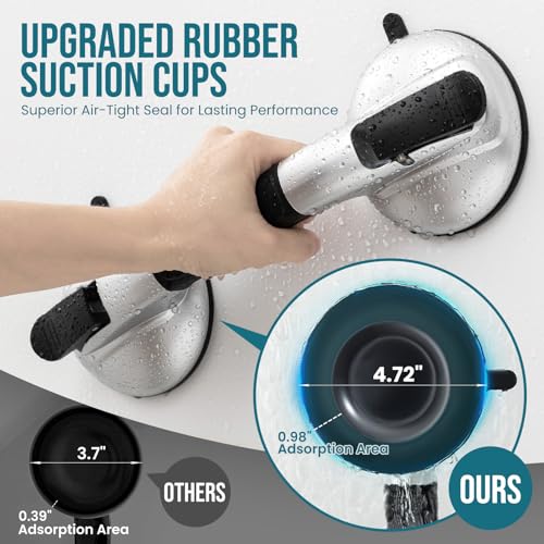 Image of TAILI Shower Grab Bars,Suction Shower Handles,Upgraded,Maximum 330lbs,Black | Safety for Bathtubs,Toilet,Elderly&Seniors,Bathroom Grip Bar Heavy Duty Handrails,No Drilling Removable Waterproof,14.9 inch