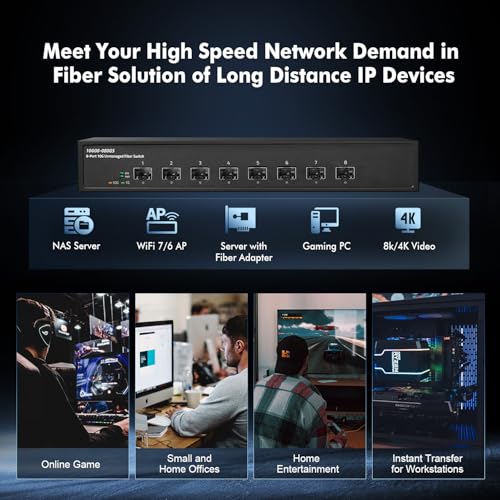 Image of Binardat 8 Port 10 Gigabit Fiber Switch, 8x10G SFP+ Slot, Support 1G /10G, 160Gbps Bandwidth, Unmanaged Metal Desktop|Rackmount Network Switch