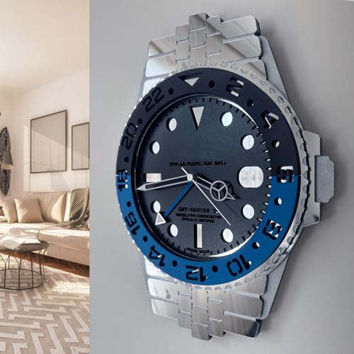 Trend Tick Handmade Wrist Watch Appearance Wall Clock Luxury GMT Red Blue Silent Non-Ticking Watch-Style Clock Modern Decorative Wall Art Wooden Wall Clock.