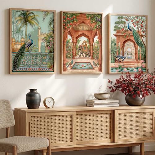 Image of kotart Madhubani Art Wall Painting Traditional Home Decoration With Frame For Living Room Bed Room Hotel Wall Decor Digital Reprint Set of 3 (10X13 INCH)