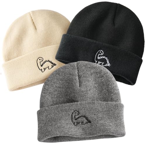 Image of FURTALK Toddler Beanie Cute Dinosaur Pattern Winter Hat Knit Boys Girls Warm Baby Embroidered Beanies Cap for 0-3 Years