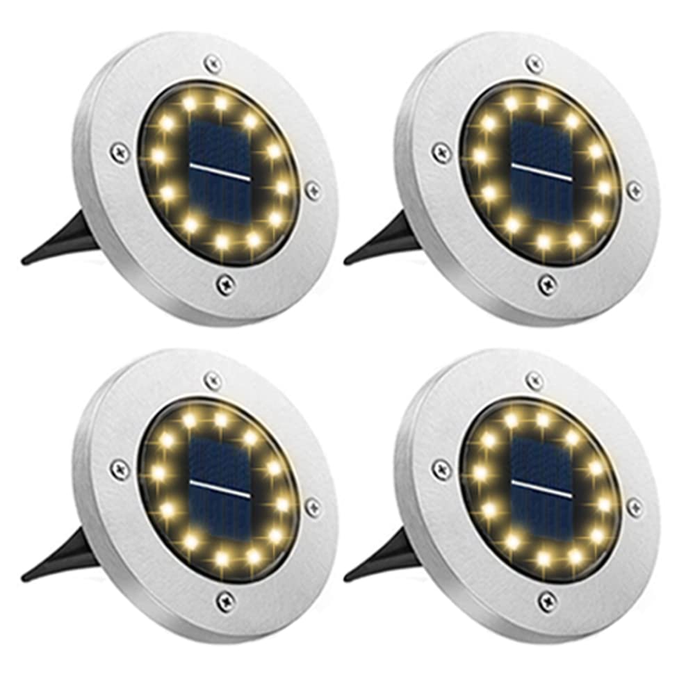 Bowfar Solar Lights Outdoor Garden, 12 LEDs Solar Ground Lights IP65 Waterproof Warm White Decking Lights, Solar Powered Outdoor Lights for Lawn Pathway Patio Landscape Fence, 4 Pack