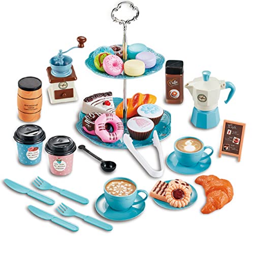 MissTiara Kids Pretend Play Coffee Snack Afternoon Tea Service Play Set (Set 4 38-Pieces)