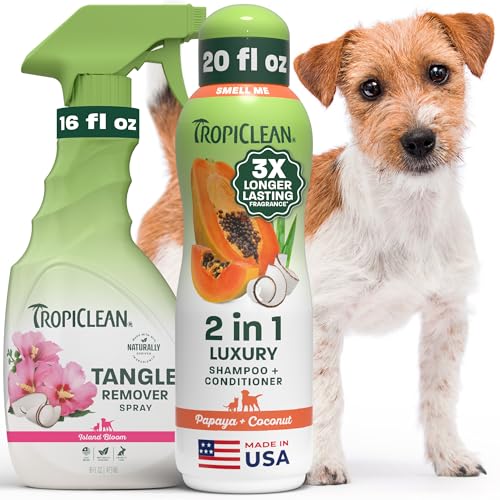 TropiClean Dog Shampoo and Conditioner & Dog Detangler Spray, Set of 2
