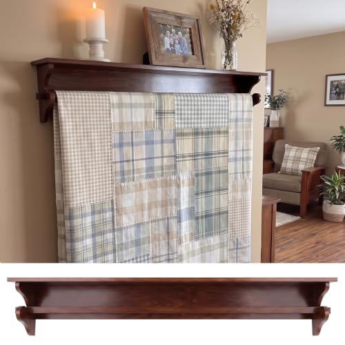 Marsui 30 Wall Mounted Quilt Rack Quilt Hanger with Shelf, Classic, Brown