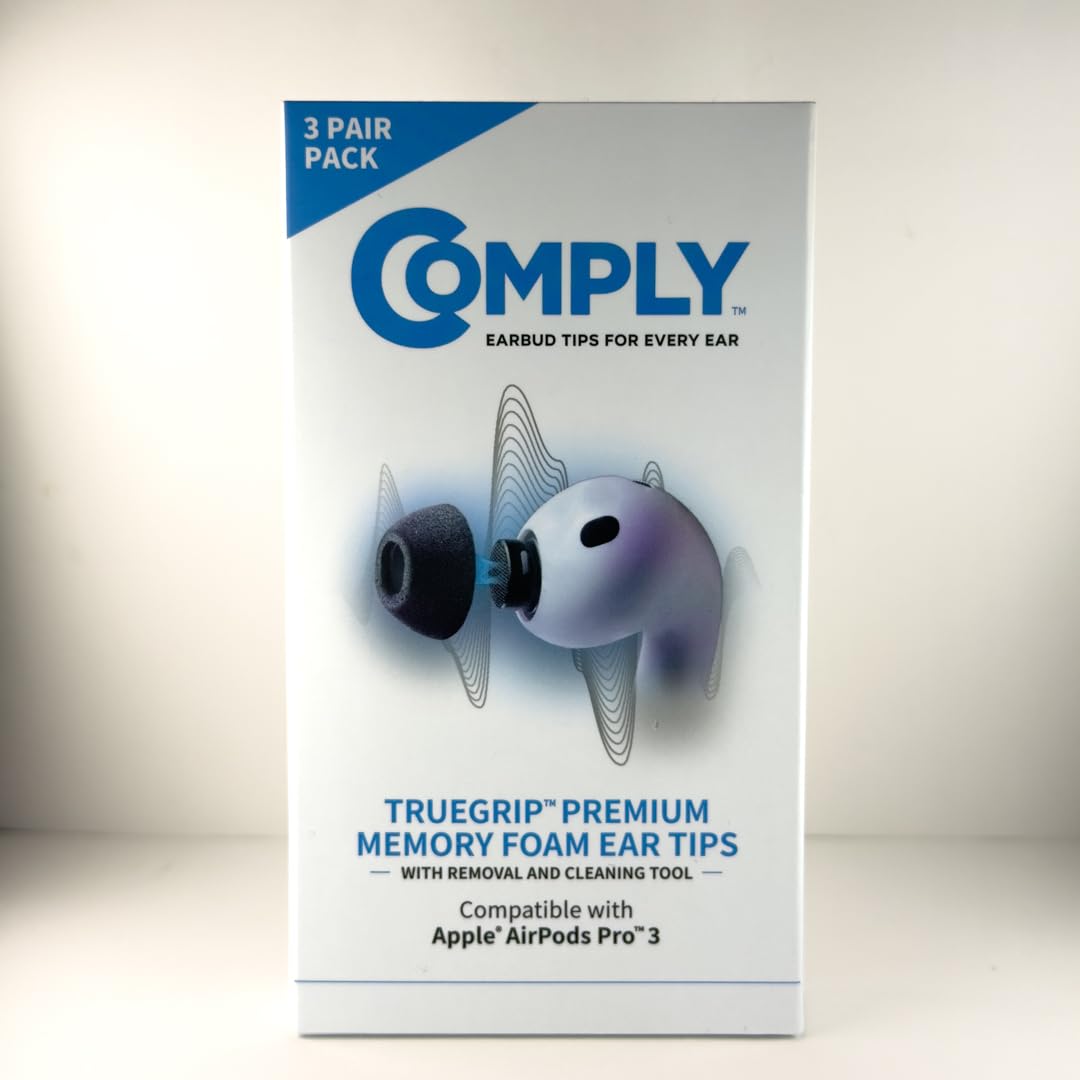 Comply TrueGrip Premium Memory Foam Replacement Eartips for Apple AirPods Pro (3 Generation) | Superior Noise Isolation | Black, Small, 3 Pairs