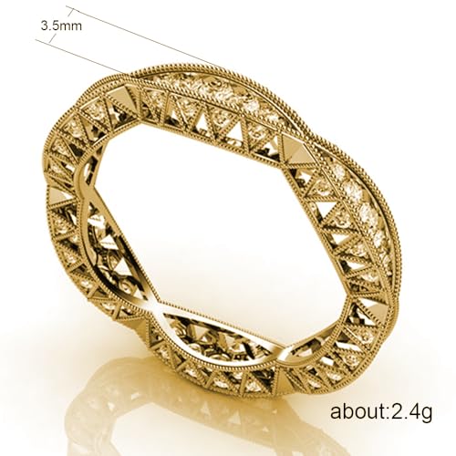 14K Gold Plated Moissanite Wedding Band Stackable Eternity Rings for Women's,925 Sterling Silver Plated Round Milgrain Cubic Zirconia Wedding Twisted Rope Ring for Her Size (7# Gold)2