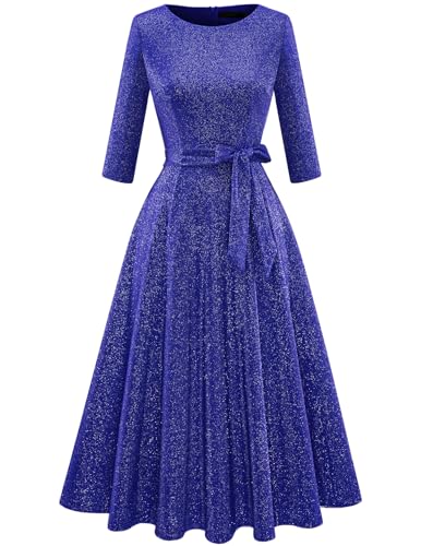 Image of DRESSTELLS Cocktail Dresses for Women, Vintage Wedding Guest 3 /4 Sleeves Formal Church Tea Dress