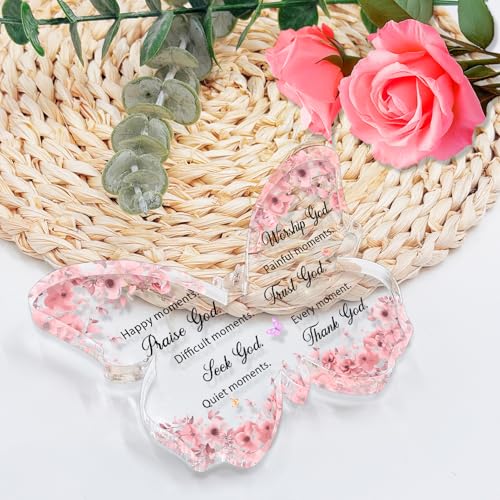 Papillon rose sur plaque acrylique pour accessoires de bureau