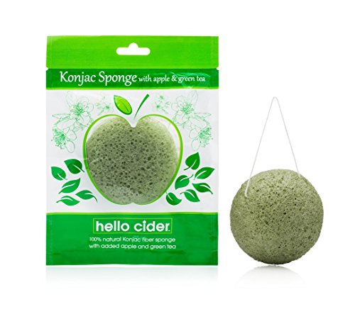Green Tea Walnut powder Konjac Facial Sponge - 2 Bonus Hello Cider Acne Face Wipes