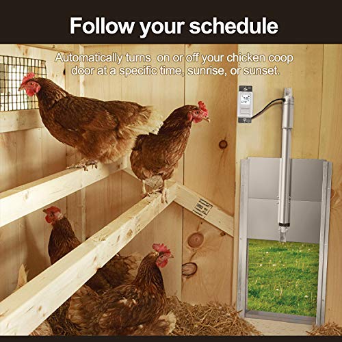 Haoguo Automatic Chicken Coop Door Opener Kit with Programmable Timer Controller, Automatically Open and Close Your Coop Door at The Sunrise and Sunset