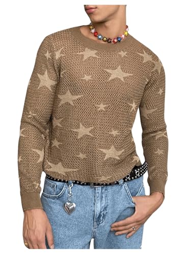 Floerns Men's Y2k Star Print Crochet Knitted Sweater Vintage Pullover Tops