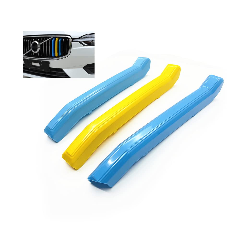 HIBEYO Inserti Griglia ABS Per Volvo XC90 2015-2019 - 3 Pezzi Strisce Reni Sportive (Giallo, Blu, Blu)