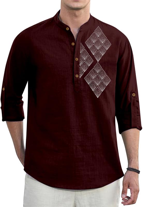 clothing veda Men's Cotton Blend Self-Printed Short Kurta Shirt | Full Sleeve Mandarin Collar Casual Kurta-picture-12