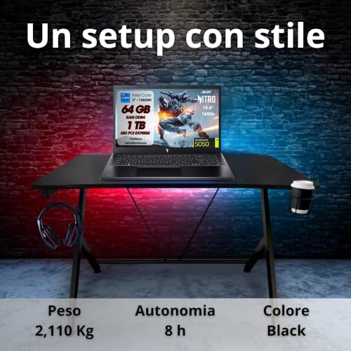 Nitro V 15 Pc Gaming, Notebook Gaming i7-13620H, 64GB RAM DDR5, SSD 1TB, Display 15,6" FHD IPS 165 Hz, NVIDIA GeForce RTX 5050 (8 GB GDDR6), Tastiera Retroilluminata, Pc Portatile, Laptop Gaming - Notebook - Immagine 1