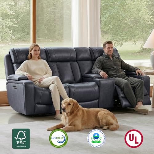 Image of Watson & Whitely Power Reclining Sofa 3-Seat with Console, Blue