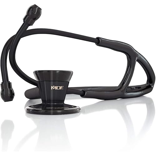 MDF Instruments, ProCardial Cardiology Stethoscope, Stainless Steel, Adult, Dual Head, Black Tube, Black Chestpiece-Headset, MDF797BO