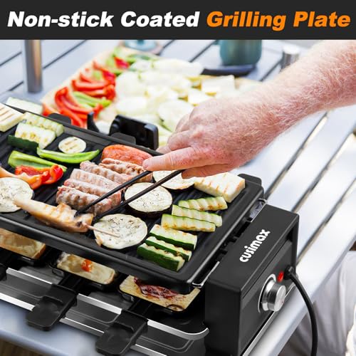 Image of CUSIMAX Raclette Grill Korean BBQ Grill, Portable Raclette Table Grill Electric Grill with Non-stick Plate, Adjustable Temperature Control, Indoor Grill with Cool Touch Handles, 8 Cheese Trays for Fun