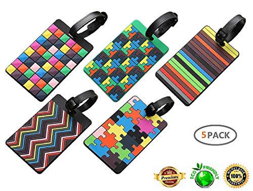 Fonteeu00ae 5pcs Identificador Maletas, Silicona etiquetas de equipaje de viaje de avión Dirección Accesorios de viaje Bolso Tag Maleta de viaje ID Name-Rectángulo Identificador Etiqueta 5 colores