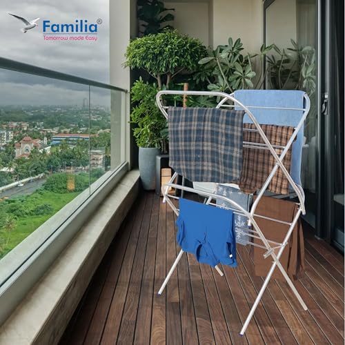 Image of Familia Premium Stainless Steel Foldable Cloth Drying Stand - (Cross Type 2-Tier- SS)