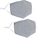 Humble Chic Breathable Cotton Face Mask - Reusable Cloth Shield, Non-Medical Use, 2-Pack: Navy Blue Stripes, Royal Blue, White Seersucker Striped 2-Pack