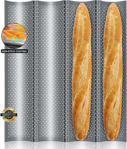 Walfos Baguette Backform, Antihaft-perforierte französische Baguette-Brotform, 4 Wellen-Laibe-Laib-Backform Toast-perforierte Koch-Bäcker-Form Cover