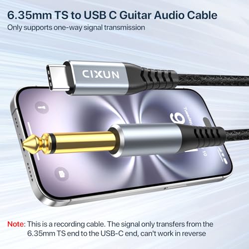 Image of USB Guitar Cable 9FT, Guitar 1 /4 Inch TS to Computer USB C Interface Cable Adapter for Instruments Recording Singing, 32Bit /384Khz Mono Braided Shielding Cable Compatible with USBC Ports | Gold-Plated, Nylon Braided, 32bit /384kHz DAC chip, Hi-Fi for Bass /Electric Piano /Mic to Phone /Laptop /Mixer,Plug Play,Shielded