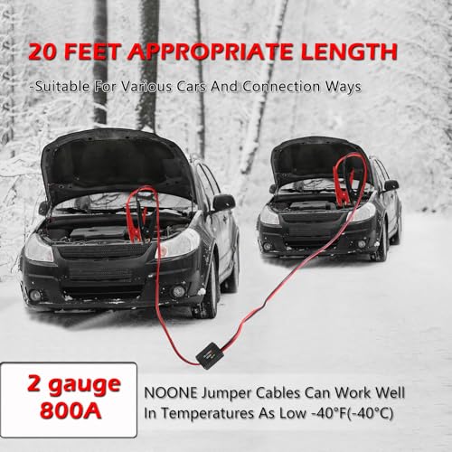 Image of NOONE Heavy Duty Jumper Cables, 2 Gauge 20Feet 800Amp Automotive Booster Cables with Reverse Polarity Protection for Car, SUV and Truck, Jumper Cables Kit with Carry Bag