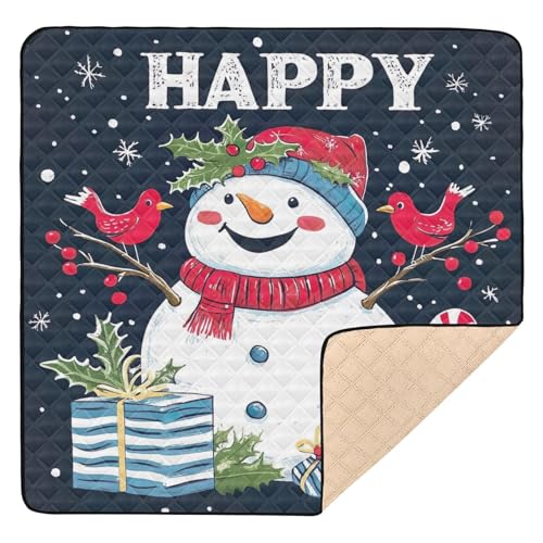BOESI Doodle Cute Snowman Pattern Baby Play Mat, 50“ X 50” Washable Folding Crawling Mat, Baby Floor Mat, Soft, Thick, Non-Slip