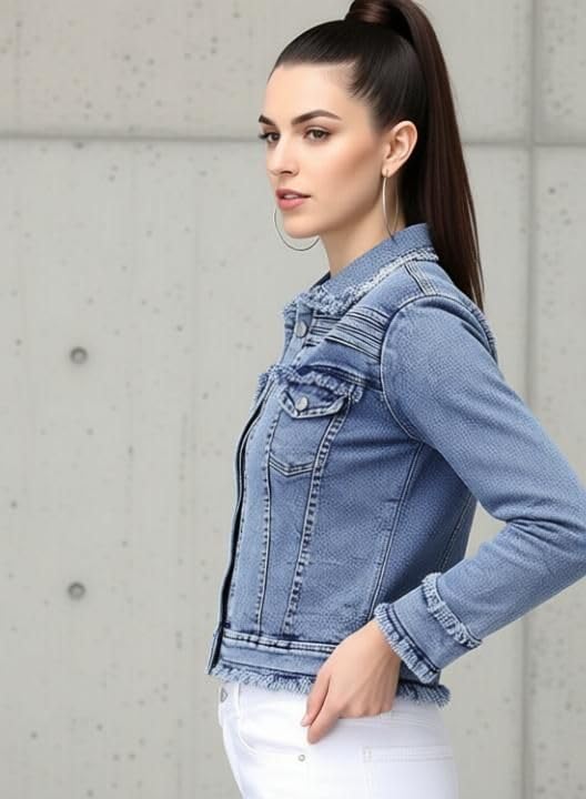 51r4setbD6L Womens Denim Jacket for Casual Wear Blue Denim Layering Jacket Full Sleeve Style for Everyday Outings Pair with Jeans Dresses Tops and Casual Looks