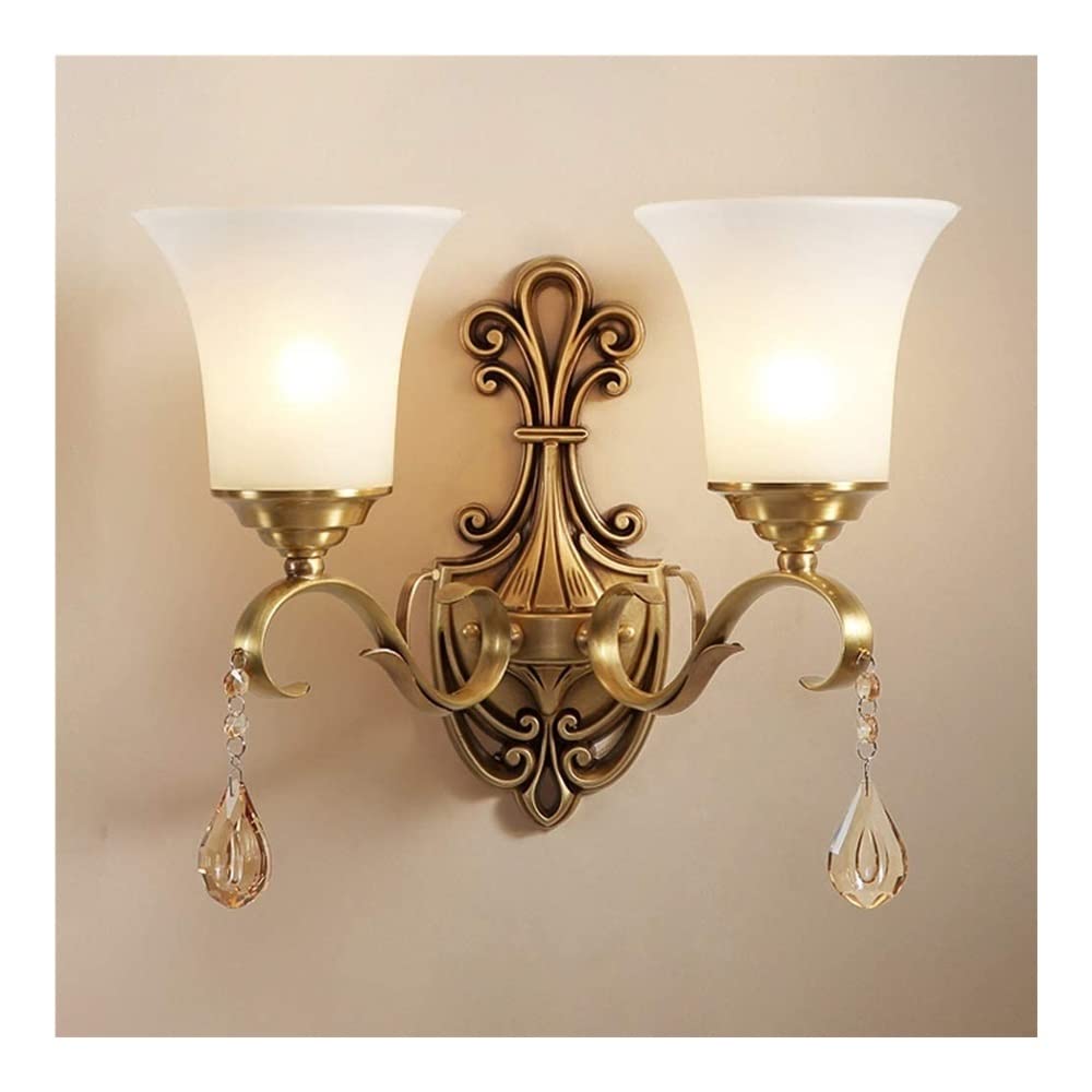 JYBNBBE Wall Sconces, Wall Mount Fixtures Wall Mounted Light -Copper Finish Wall Lamp Lighting Fixture, Classic Wall Light with Glass Lampshade Brass Wall Sconce,2 Lights