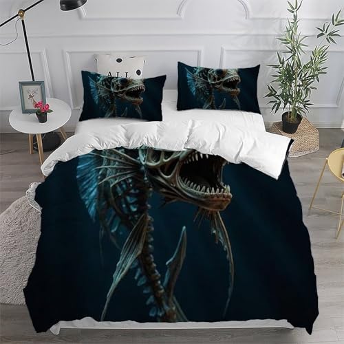 Housse de couette poisson squelette 260x220 marine
