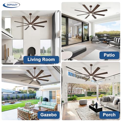 Image of Depuley 72-Inch Ceiling Fan with Light: Modern 8-Blade Brown and Wood Grain Indoor Outdoor Fans with Remote App Control Dimmable Light - Ultra Quiet DC Motor Reversible 6 Speed Timer