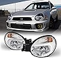 AKKON - For 2002 2003 Subaru Impreza Outback RS TS WRX (Halogen Type) LED Light Tube DRL Chrome Housing Headlights Lamps