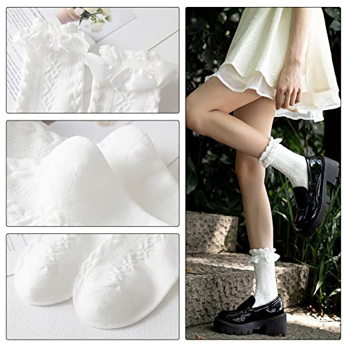 SEMOHOLLI Women's Mid-Calf Ruffle Socks, Fashion Girls Princess Cotton Socks4