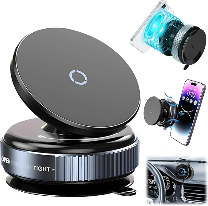 Image of 360 Vaccum Magnetic Phones Holder, Magnetic Car Phone Mount, Hands-Free Suction Cup Phones Holder for Car /Gym /Mirror /Shower, Car Mount Compatible with All Mobile (Non-Extended)