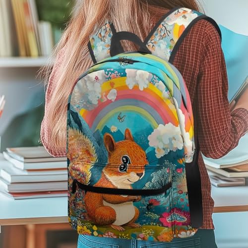 Squirrel Rainbow Cute Backpack For Unisex Kids 17 Inch Elementary Animal Print School Bag Durable Travel Rucksack 5
