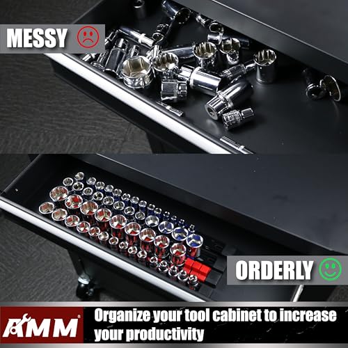 AMM 9-Piece Socket Organizer, 1/2 inch, 3/8 inch and 1/4 inch Drive ABS Tools-Socket Holder,Heavy Duty Socket Racks, Premium Quality Socket Clip Rail Holder,The best tool trays in the garage