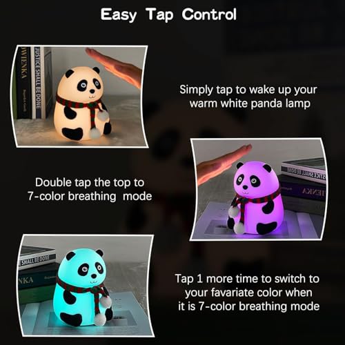 Image of Rechargeable Cute Panda Night Light for Kids| 7 Color Changing Silicone LED Light with USB Charging Cable |Soft & Safe Lamp for Kids, Baby,Children Room & Bedroom Decor